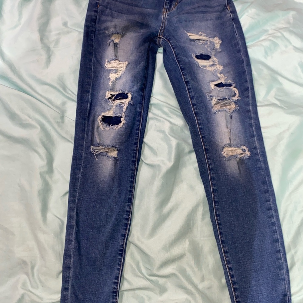 American Eagle Outfitters Ripped Blue Hi-Rise Jegging